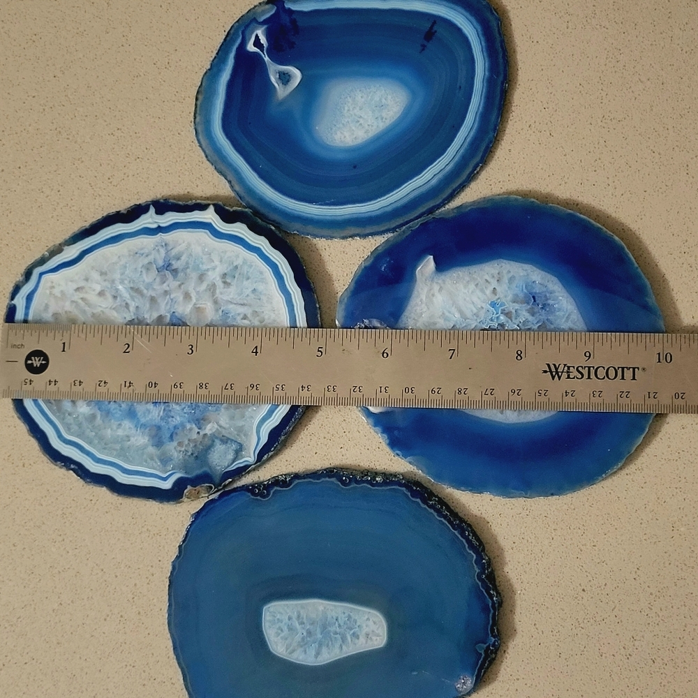 CRAZY SALE!! BLUE AGATE ๐ COASTERS - Set of 4 Slices - Picture 4 of 4
